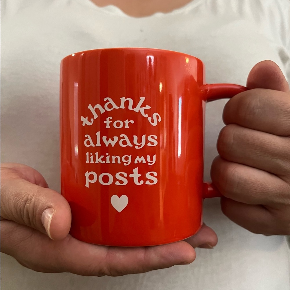 Red Coffee mug “thanks for liking my posts”